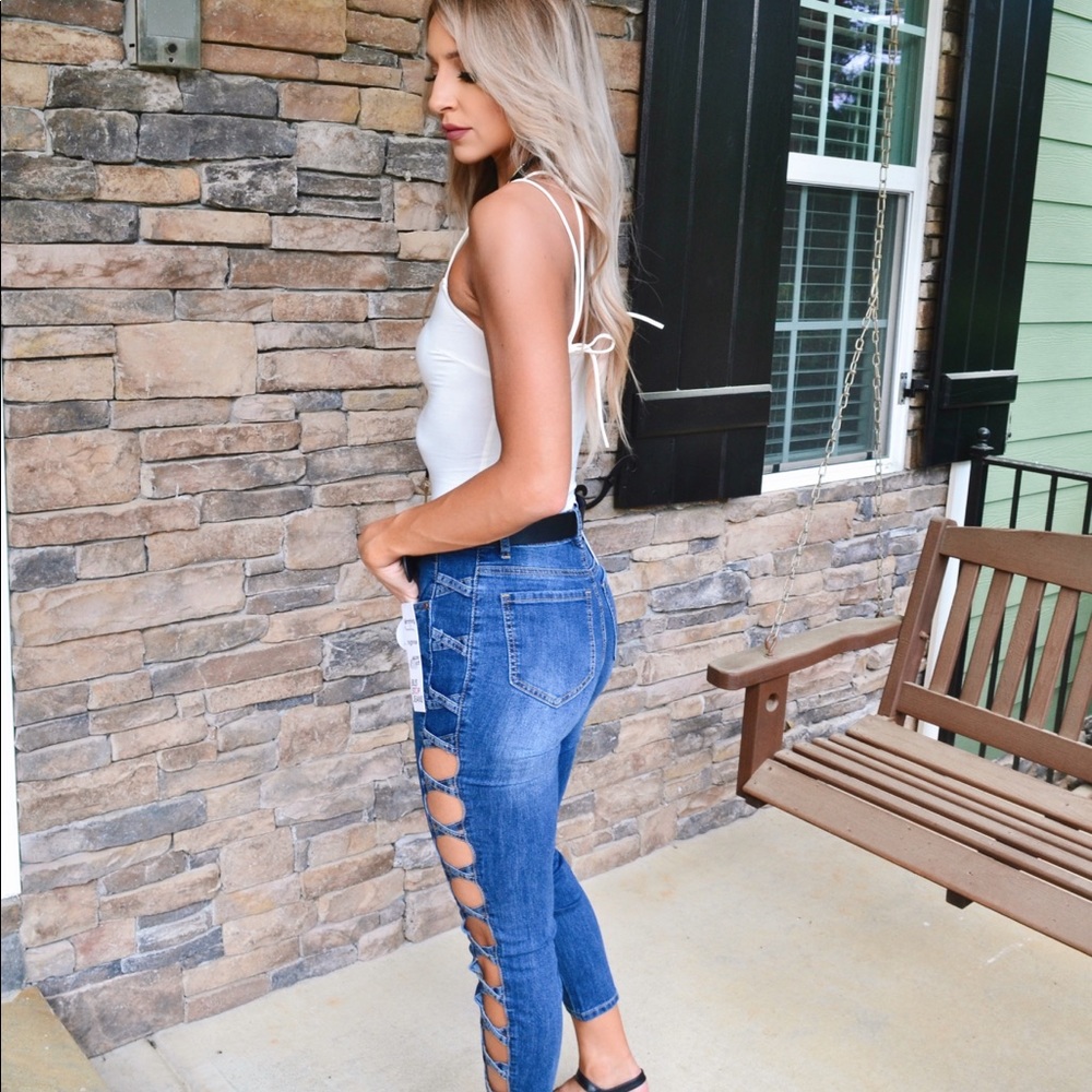 Cut Out High-Rise Skinny Jeans